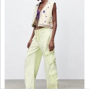 ZARA Neon Yellow Cargo Utility baggy 
Pant Wide Leg